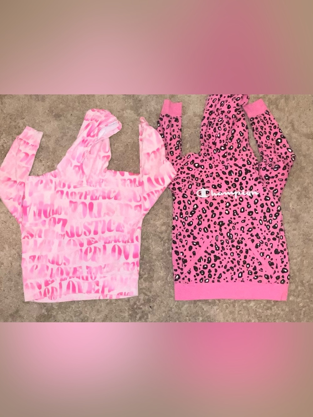 Champion Pink Leopard Hoodie and Pink Graphic Crop Top Set